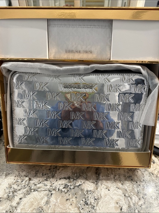 Michael Kors Handbags - New Michael Kors Metallic Silver MK Monogram crossbody handbag